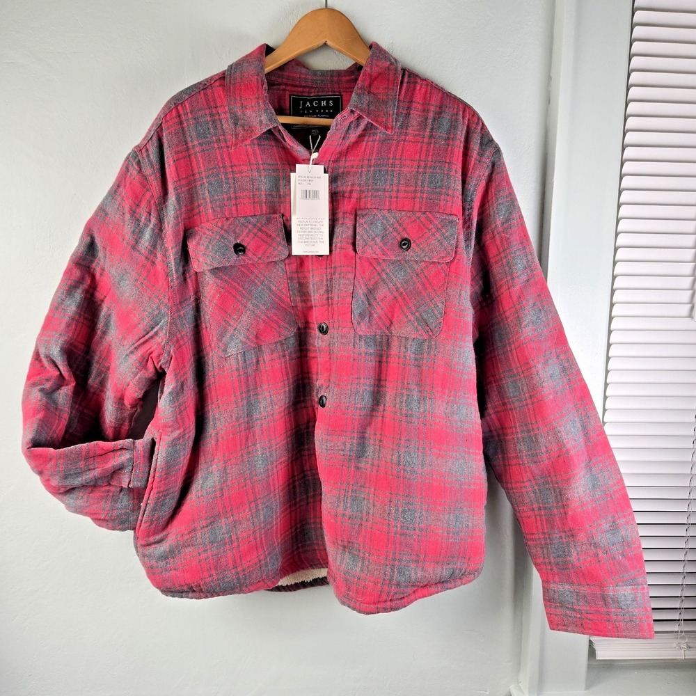 JACHS NEW YORK Mens 2XL Recycled Flannel Sherpa‎ Lined Plaid Jacket